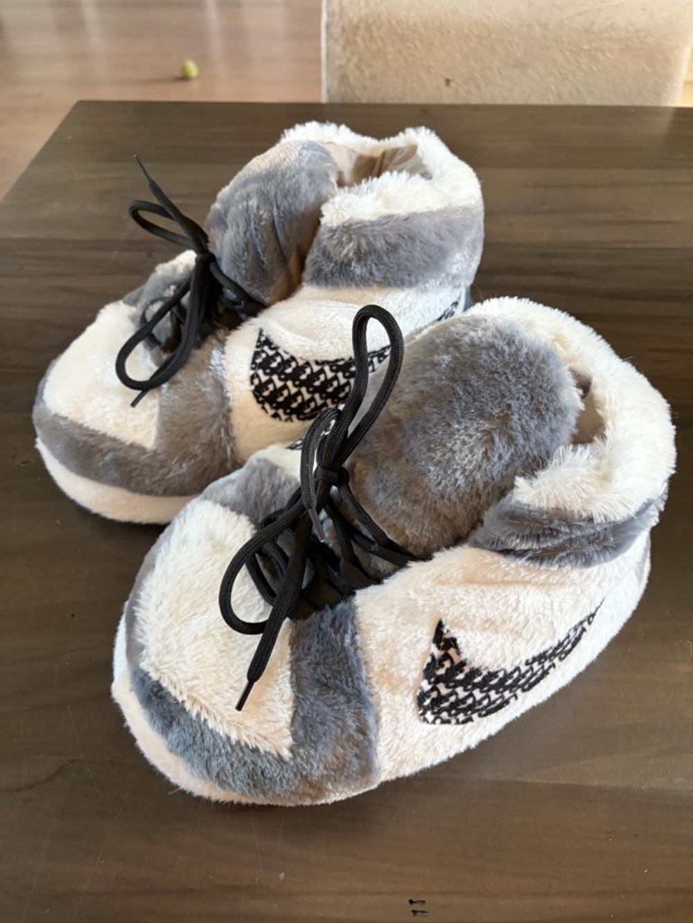 Nike Air Force 1’s Kids Plush Grey and White Athletic Slippers